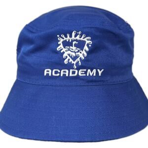 Academy Bucket Hat Blue White 54CM Fitted Embroidered Shield Logo Polyester